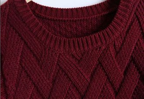 Wine Red Batwing Long Sleeve Weave Pattern Sweater