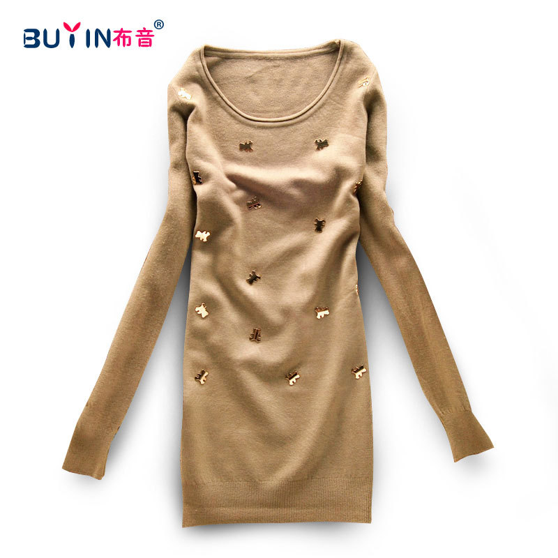 Winnie paragraph in length neck sleeve sleeved backing of knitted sweater  free shipping