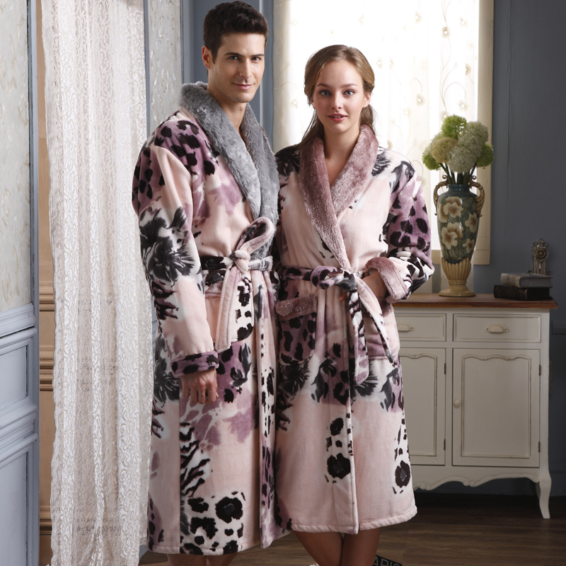 winter 2012 coral fleece print lounge sleepwear lovers robe male 8357 female 8358