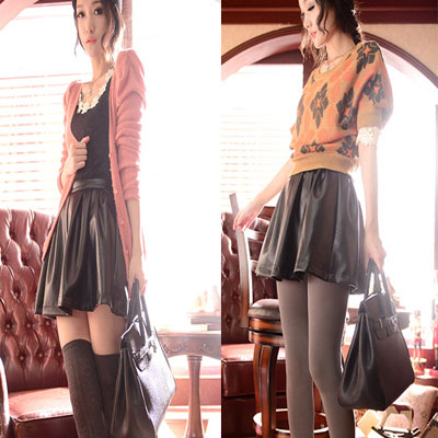 Winter 2012 new arrival women's solid color sexy leather skirt high waist puff short skirt bust skirt