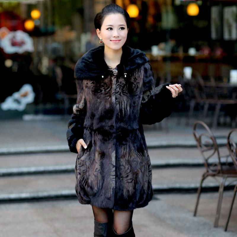 Winter 2012 new European and American luxury imported mink coat lady gas long section of real fur hooded fur coat