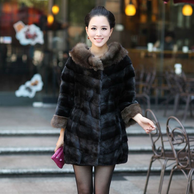 Winter 2012 new European and American luxury imported mink coat leather Kolinsky Sable collar fur coat