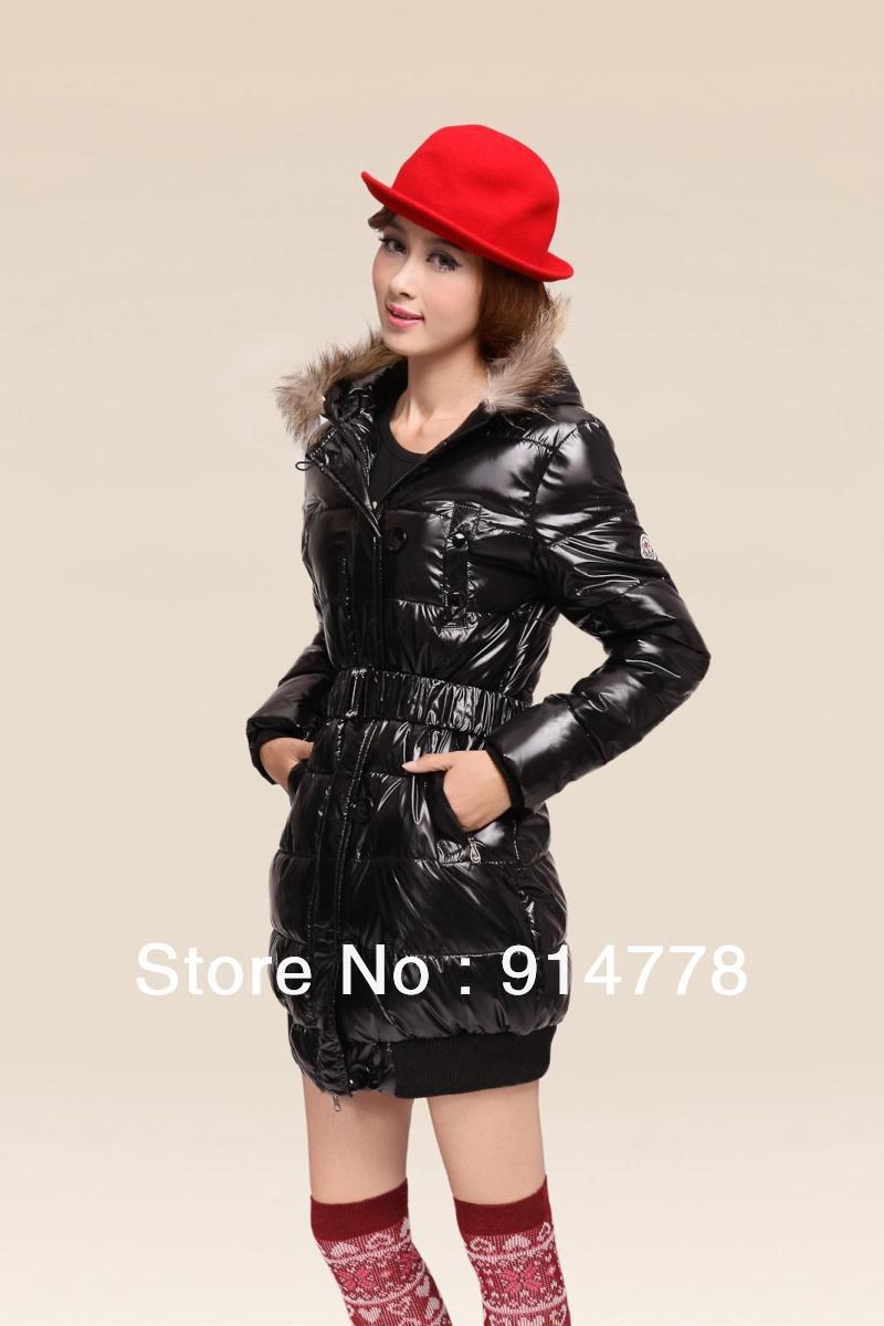 Winter 2012 new female fashion long slim fur down jacket coat hooded thickened female black color XL/XXL/XXXL free shipping