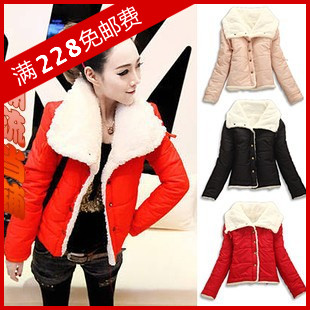 Winter 2012 short design berber fleece large lapel wadded jacket cotton-padded jacket women's thickening winter outerwear