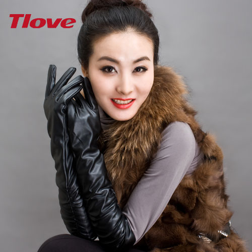 Winter 2012 Women's long design leather gloves 50cm Length Gloves  Straight Openning Style