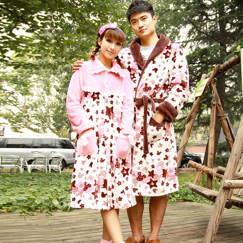 Winter a35 coral fleece thickening flannel thickening thermal lovers robe bathrobes sleepwear lounge