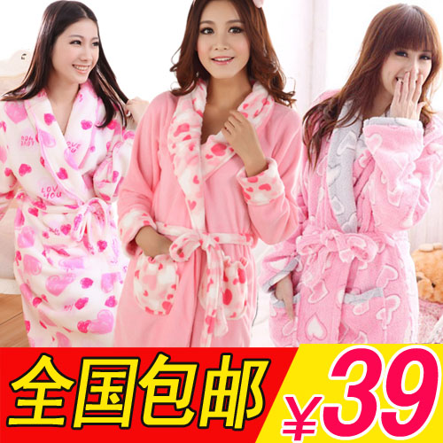 Winter autumn and winter heart nightgown robe women's bathrobes coral fleece sleepwear lounge