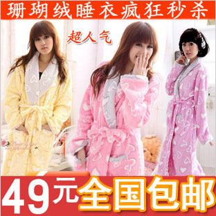 Winter autumn and winter heart nightgown robe women's bathrobes coral fleece sleepwear lounge