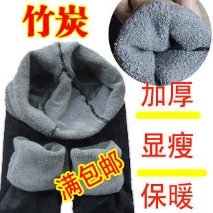 Winter bamboo charcoal fiber thickening double layer brushed loop pile ankle length legging warm pants