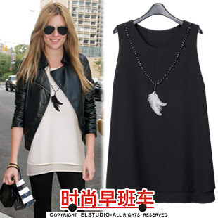 Winter beading decoration feather double layer chiffon basic skirt tank dress bl761