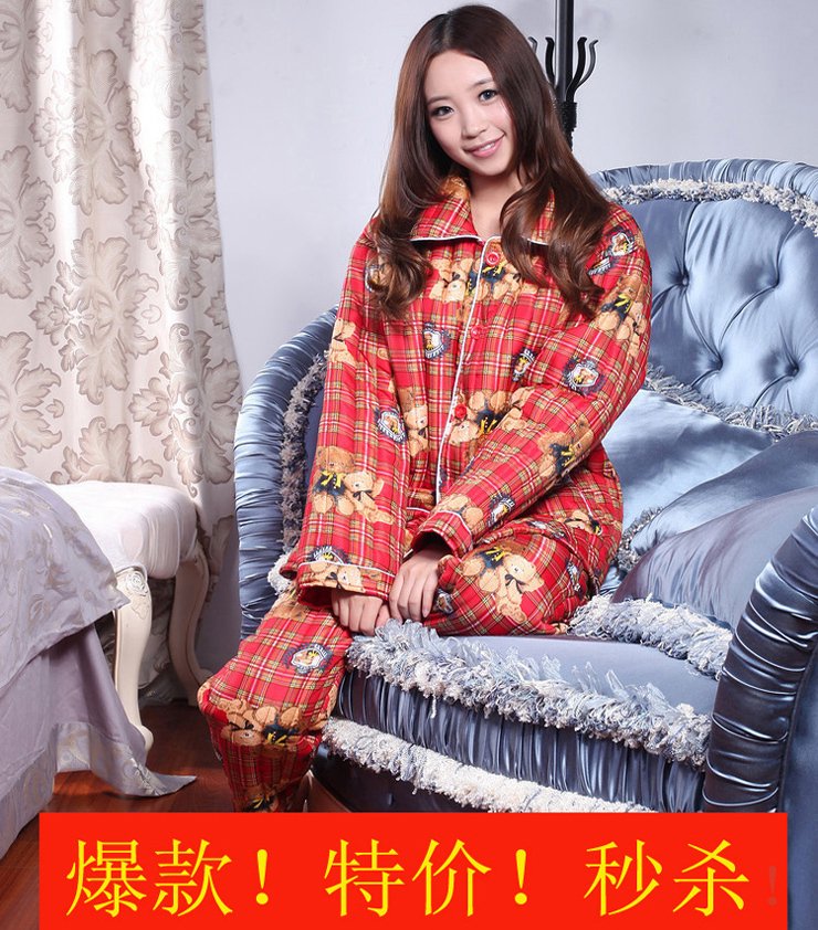 Winter big hot-selling women's pattern cotton-padded thickening lounge set women's cotton-padded sleepwear