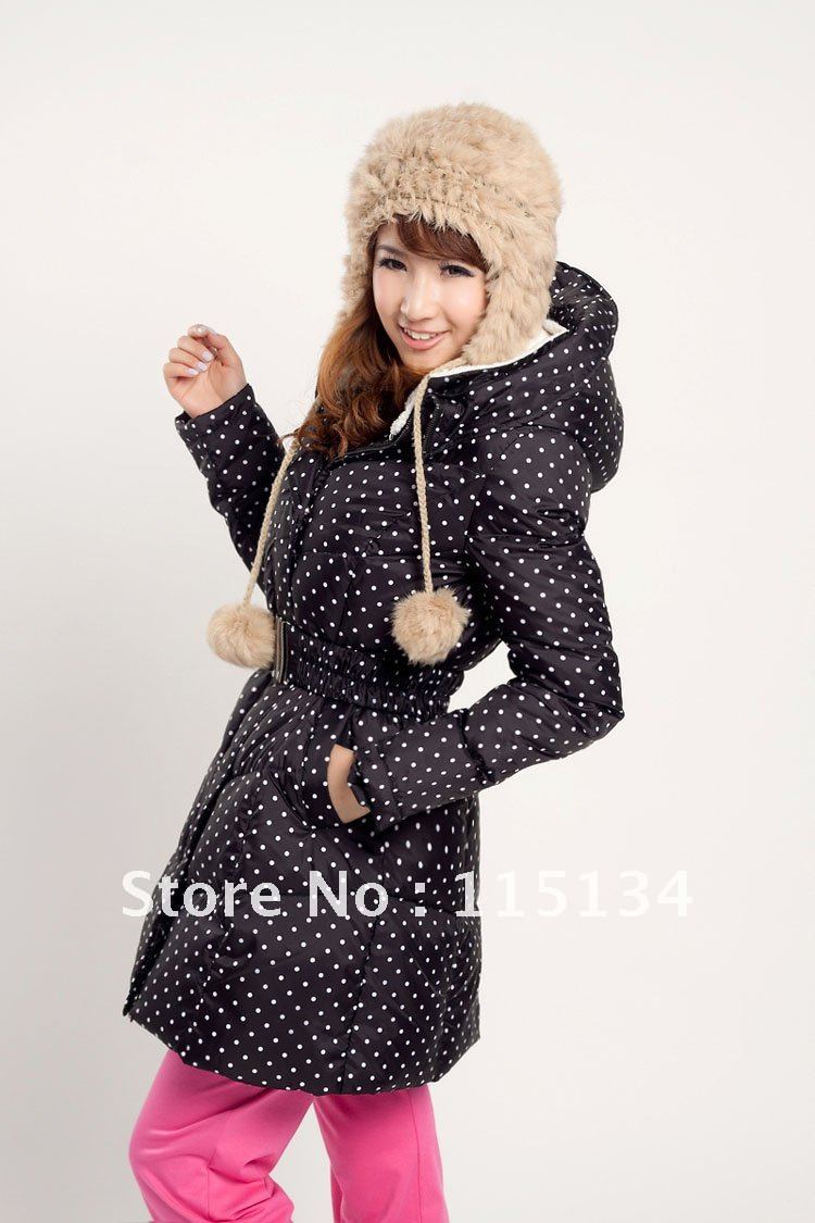 Winter black polka dot berber fleece slim medium-long down coat outerwear women's