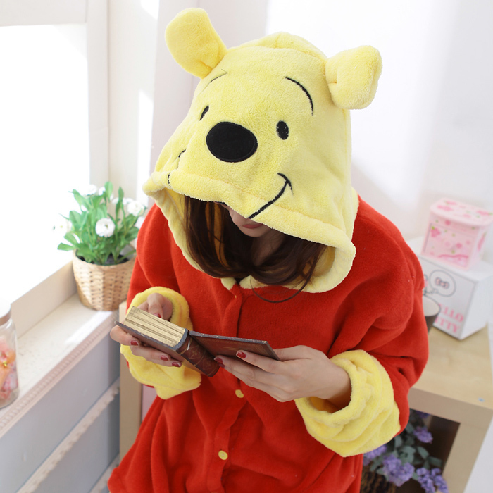 Winter cartoon coral fleece animal one piece WINNIE plus size sleepwear women's lounge FREE SHIPPING