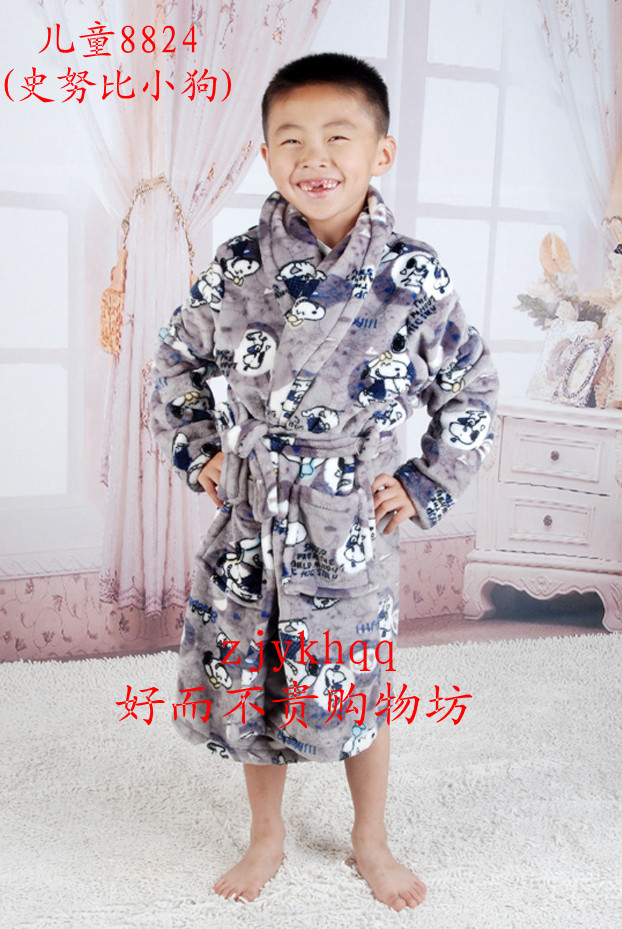 Winter child thickening coral fleece robe flannel male female child robe sleepwear parent-child bathrobe