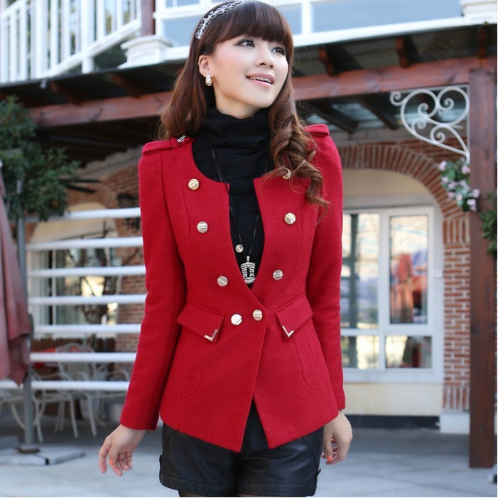 Winter collarless woolen short jacket thickening sweet elegant slim ol gentlewomen long-sleeve blazer Free Shipping