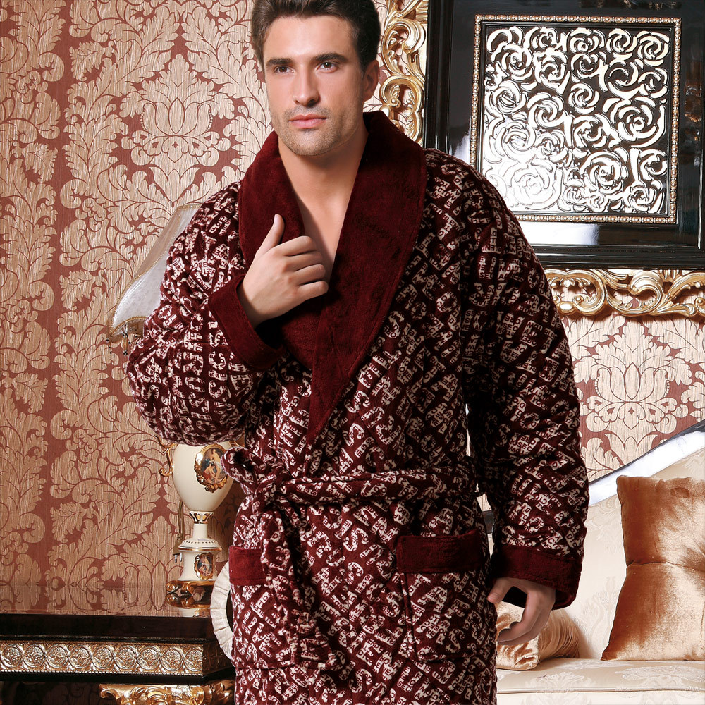 Winter coral fleece cotton-padded sleepwear quality thickening thermal velvet cotton-padded male robe luxury