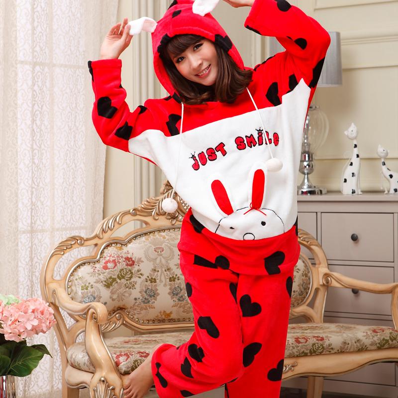 Winter coral fleece female sleepwear long-sleeve thickening coral fleece sleepwear one piece cartoon lounge women's set