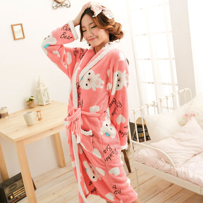 Winter coral fleece long-sleeve robe bear coral fleece bathrobe princess bathrobe FREE SHIPPING