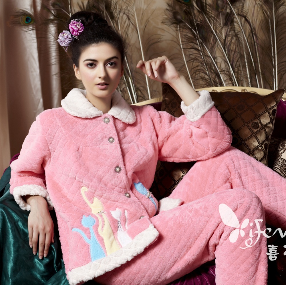 Winter coral fleece sleepwear women's sleepwear autumn and winter female coral fleece thickening sleep set long-sleeve lounge