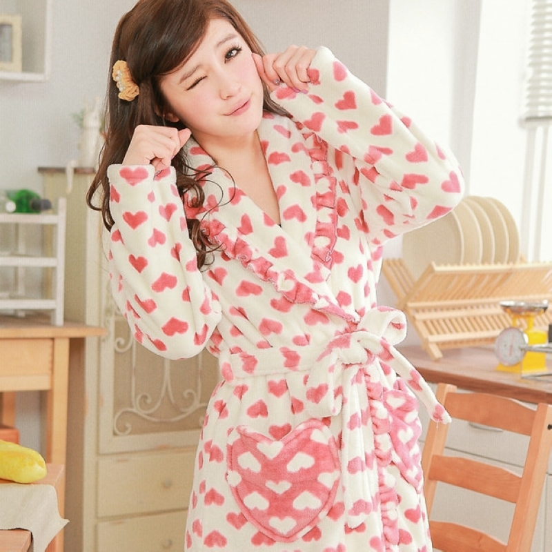 Winter coral fleece sleepwear women's sweet slim robe bathrobes lounge