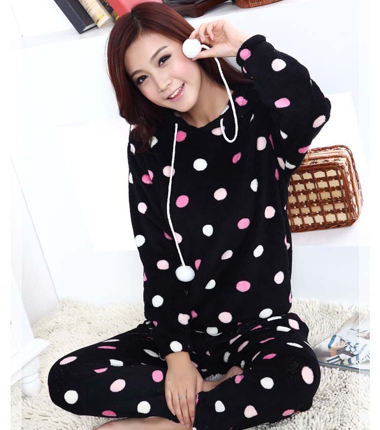 Winter coral fleece thick / soft nightwear women long sleeve cartoon lambling with hood lounge cute pajamas homewear td10011