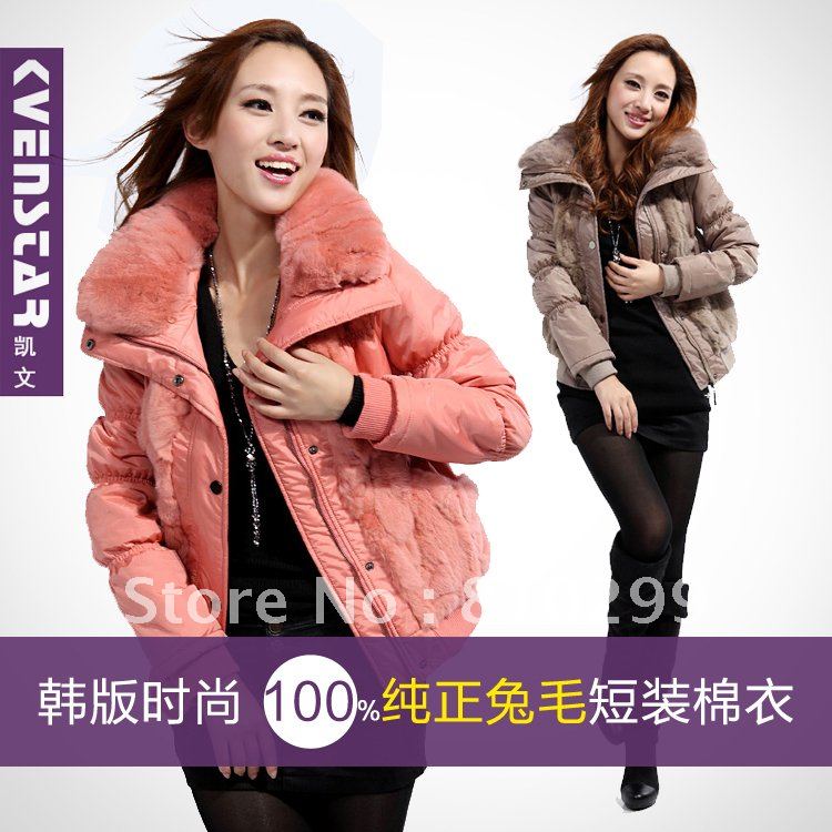 winter cotton-padded jacket female candy color rex rabbit hair short design wadded jacket