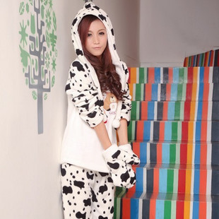 Winter cow two ways super soft coral fleece sleep set hat