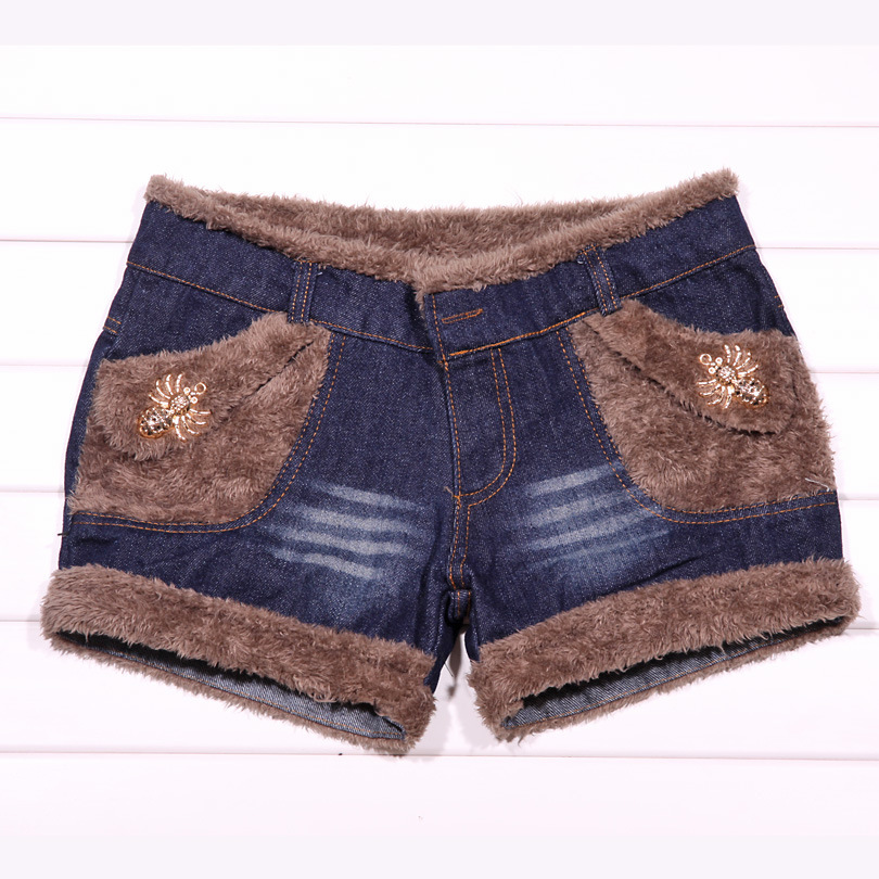 Winter Denim Shorts Comes With Metal Spider And Thickened Berber Fleece 2120719