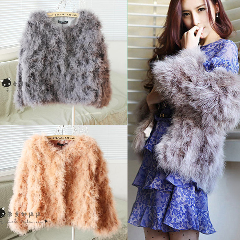 Winter elegant ladies chili ostrich wool loose vintage fashion fur coat