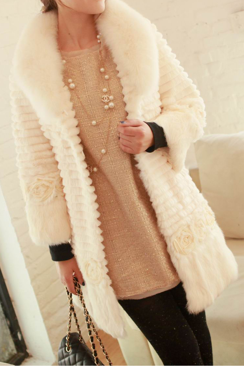 Winter elegant large fox fur rabbit fur rose long design outerwear p0006