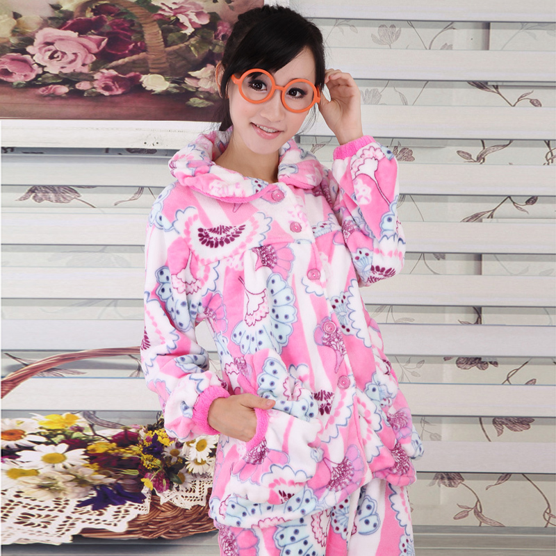 Winter Fashion print flannel home casual sleepwear sets Free shipping / 2 color