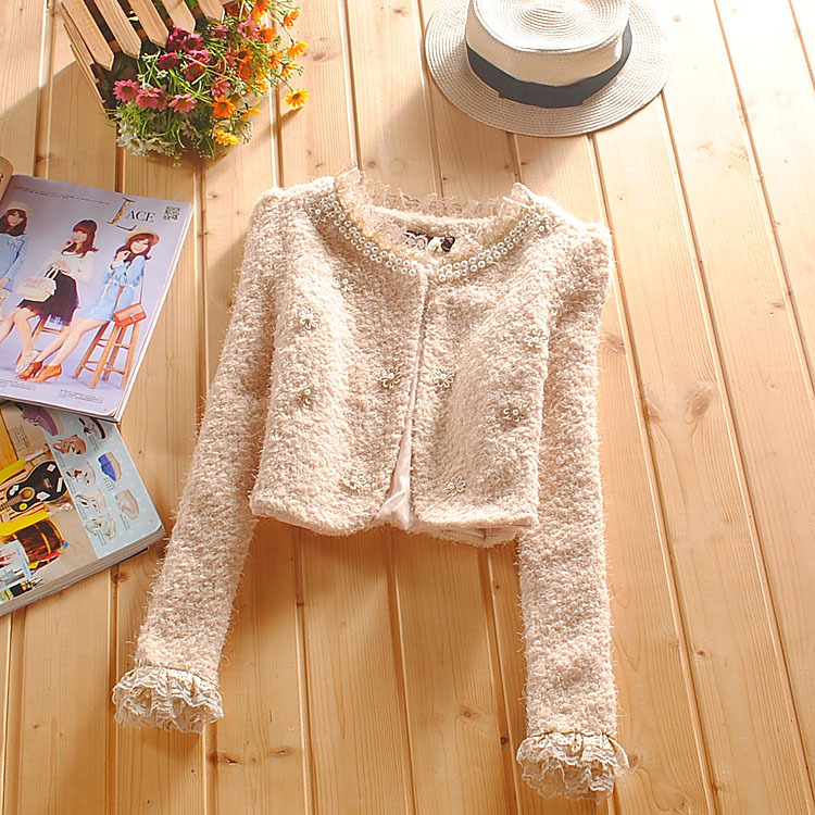 Winter female beading long-sleeve lace stand collar autumn and winter cape coat short jacket