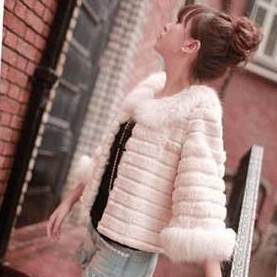 winter female faux thick thermal turn-down collar black beige fur collar short design plush outerwear fur