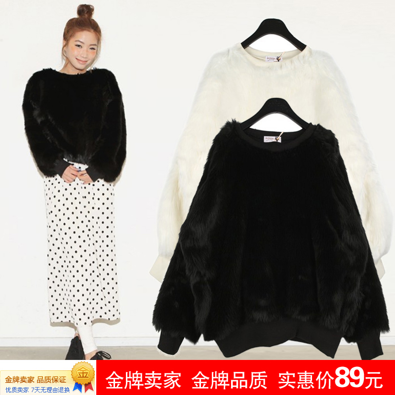 Winter female vintage sty nda shaggier loose pullover sweatshirt plush artificial fur coat