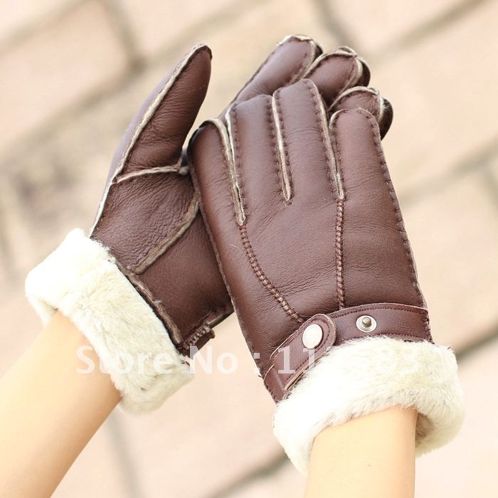 Winter female warm leather gloves hair cashmere free shipping