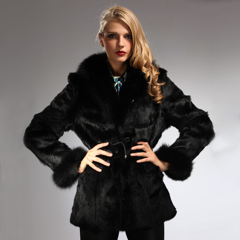 Winter fur coat luxury rabbit fur fox fur overcoat