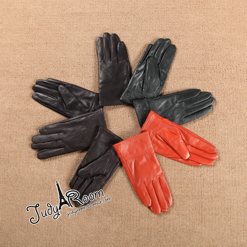 Winter handsome leather gloves 4 women's 5 sheepskin gloves solid color