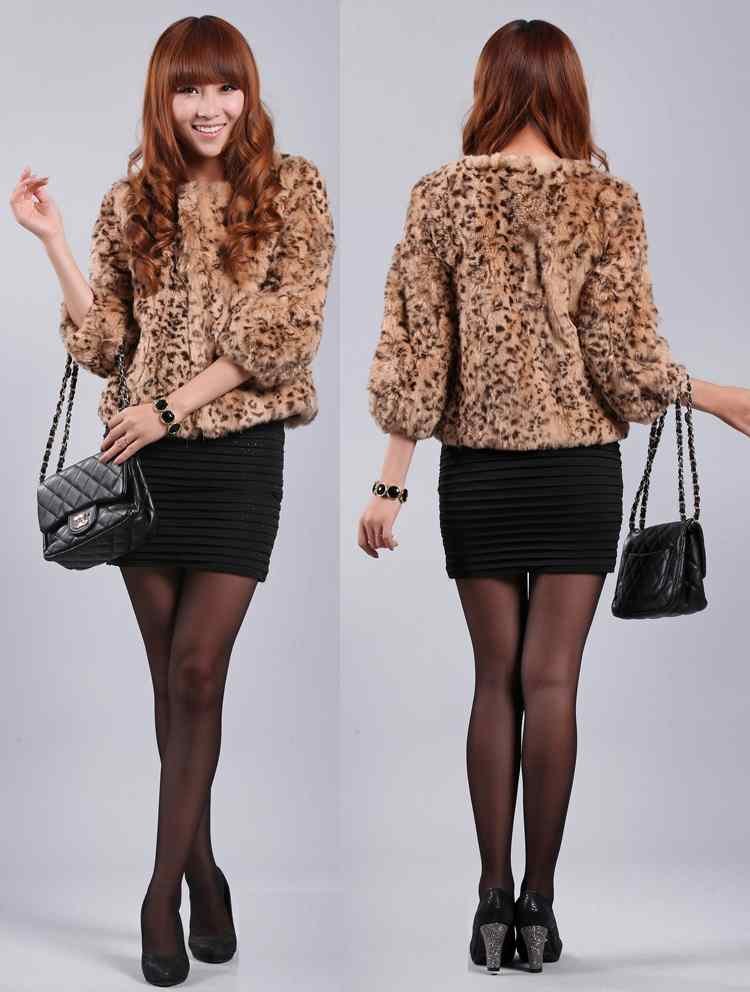 Winter Hight Quality Women Fur Coat Luxury Leopard Print Rex Rabbit Fur O-neck Short Outerwear For Women Coat Fashion2012 LA0005