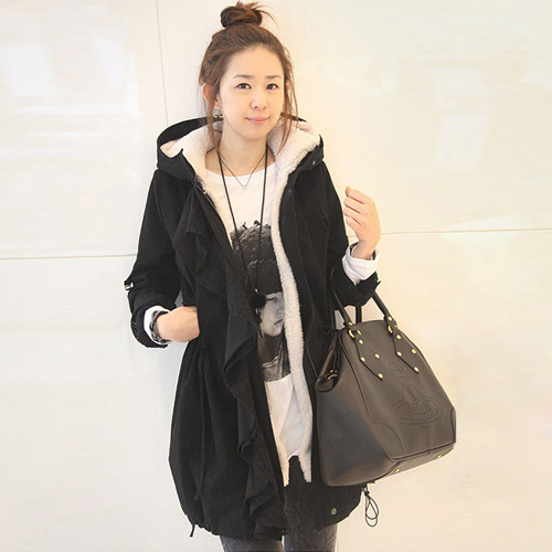 winter hooded casual thickening long wadded jacket warm coats for women - Army Green&black #110602