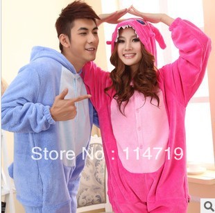 Winter Hot-selling Women's Men's Warm Sleepwear Cute cartoon Animal Blue  Rose Red lovers thickening coral fleece Tracksuit set