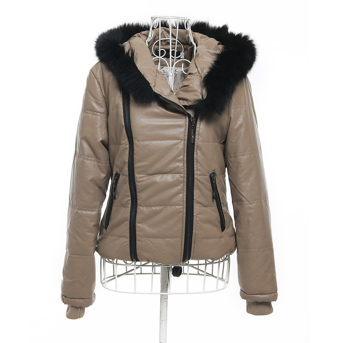 Winter jacket type double zipper with a hood water washed leather wadded jacket outerwear