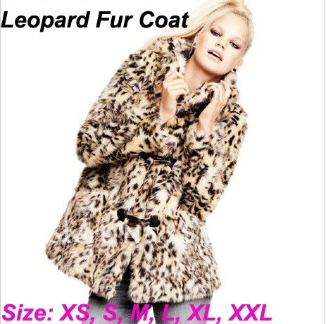 Winter Lady Fashion Leopard Faux Fur Coat Jacket with Hood & Rod Button Size: XS-S-M-L-XL-XXL WT023 Free shipping by HK Post