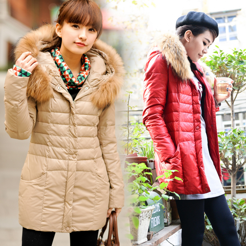 Winter large fur collar down coat female medium-long slim down coat juniors clothing f2389