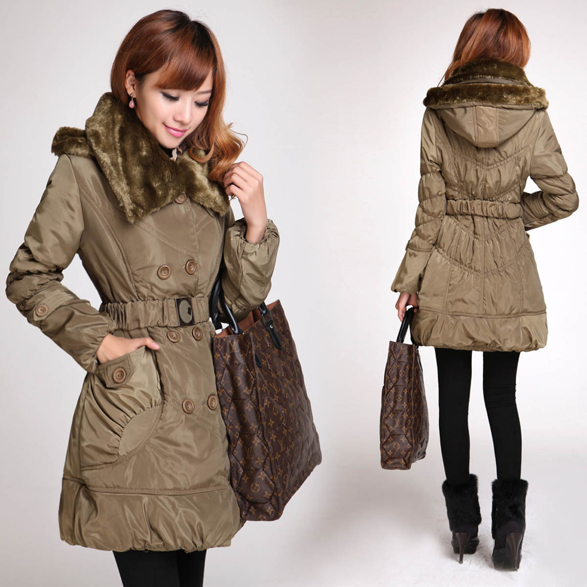 Winter large fur collar plus long thickening  women overcoat clothes wadded jacket cotton-padded jacket