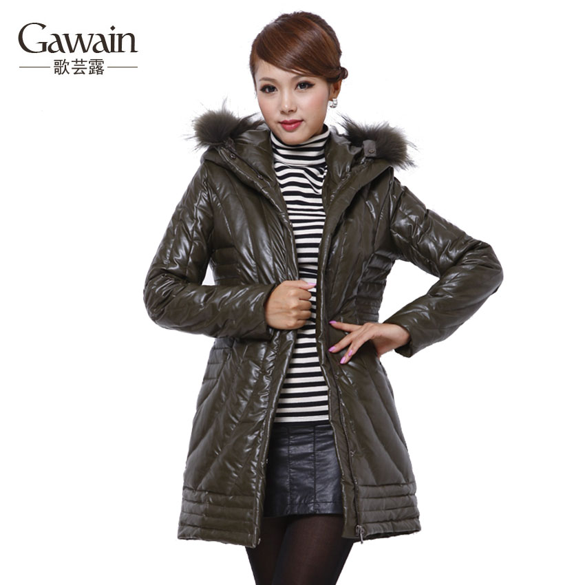 Winter leather clothing outerwear slim women's long design down coat plus size fur collar women's