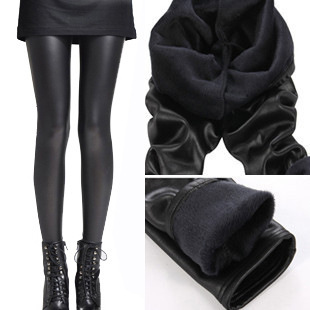 Winter legging female PU faux leather double layer thickening plus velvet beaver velvet thin legging