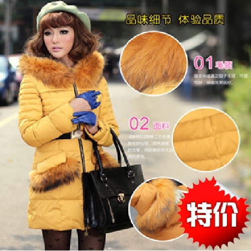 winter long design down coat down coat large fur collar thickening outerwear women's down jacket