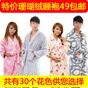 Winter lovers sleepwear coral fleece robe male women's sleepwear autumn and winter long-sleeve thickening