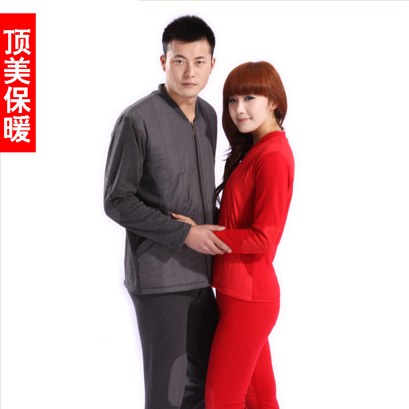 Winter lovers thermal set male women's down plus velvet thickening zipper thermal underwear