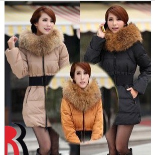 Winter Luxury Large FOX Fur Collar Thickening Down Coat With Belt Ladies Medium-long Outwear Fashion Promotion